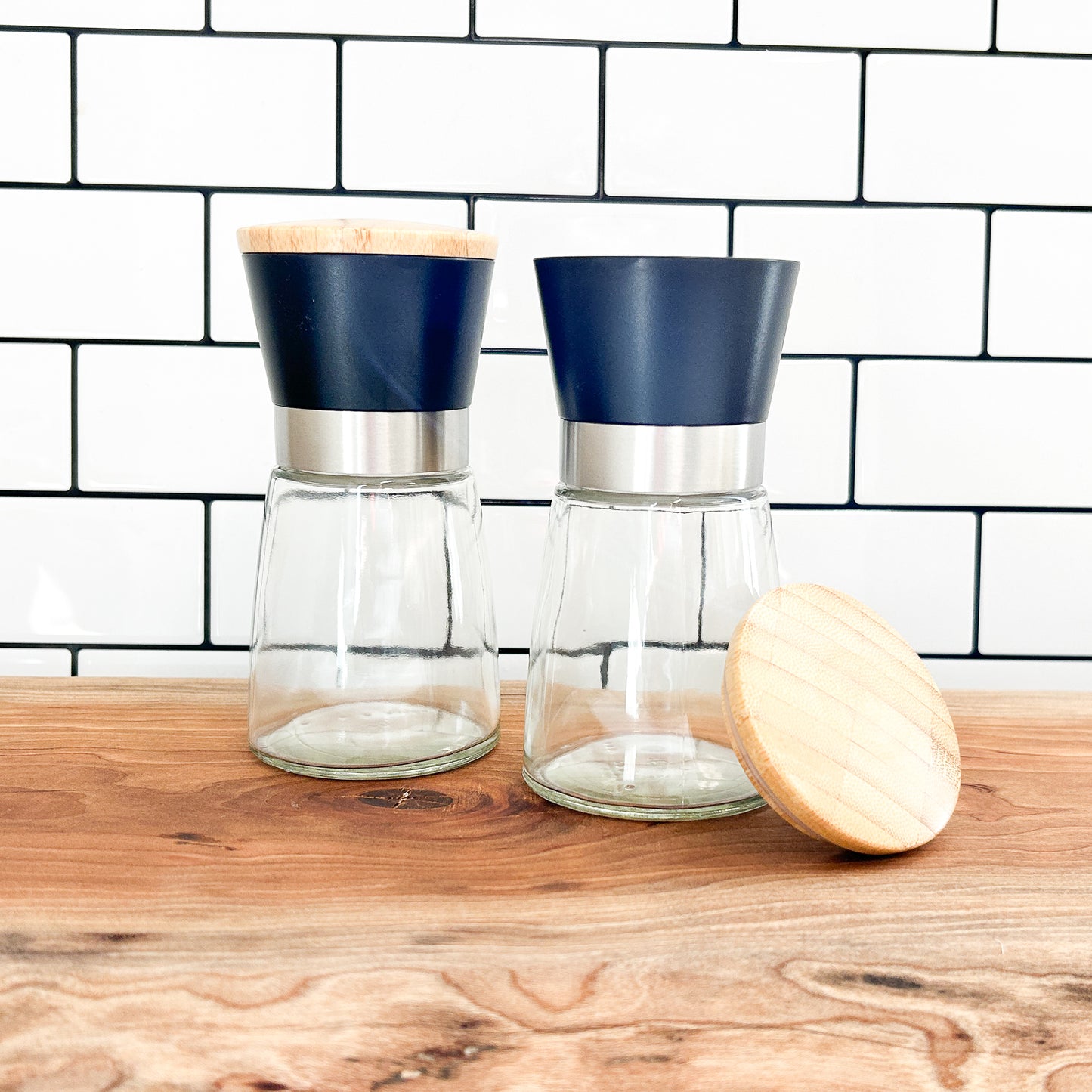 Grinder | Pepper & Salt | Seasoning Grinder | Bamboo Lid