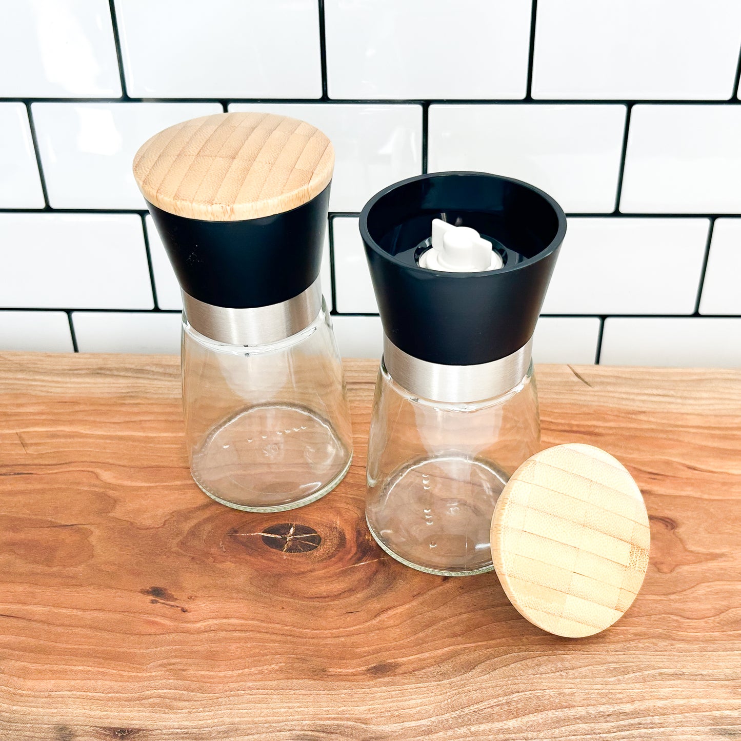 Salt & Pepper Mill | Pepper Grinder | Bamboo Lid Salt and Pepper Set