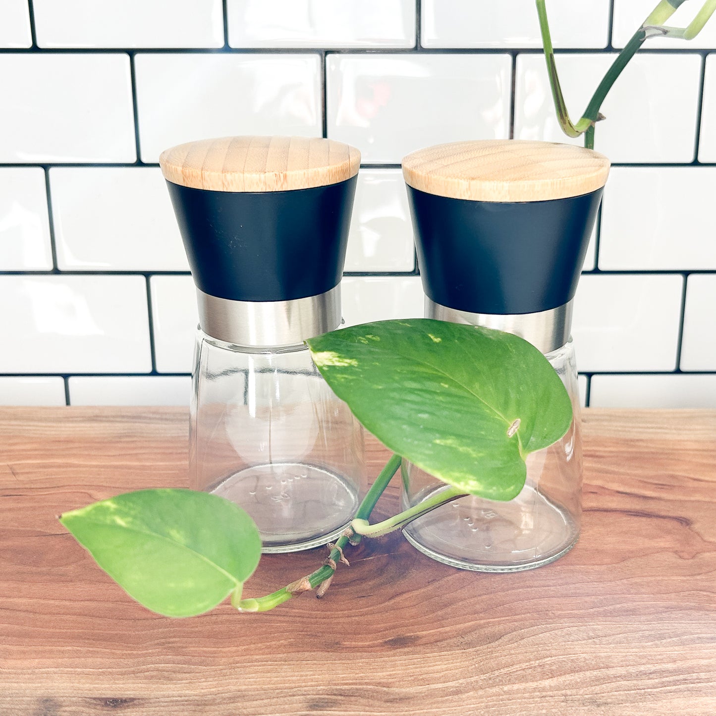 Grinder | Pepper & Salt | Seasoning Grinder | Bamboo Lid
