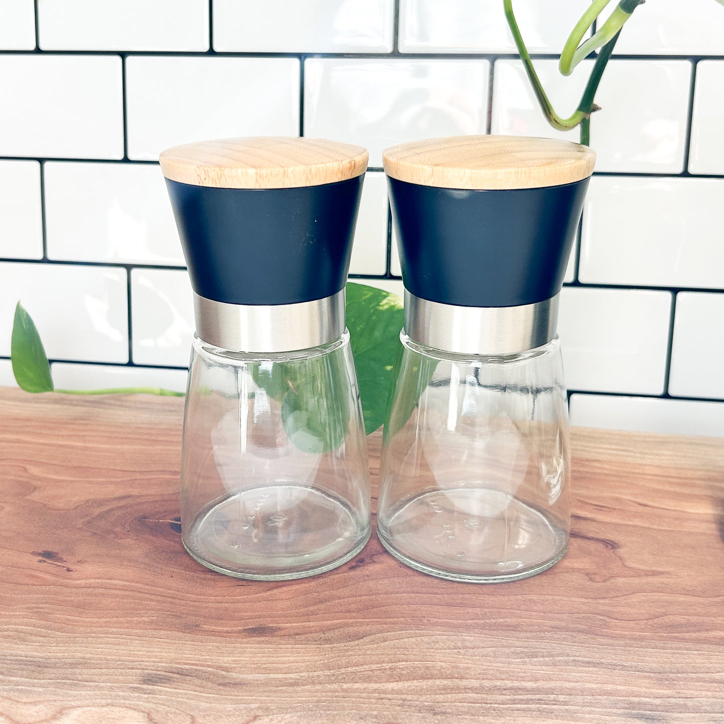 Grinder | Pepper & Salt | Seasoning Grinder | Bamboo Lid
